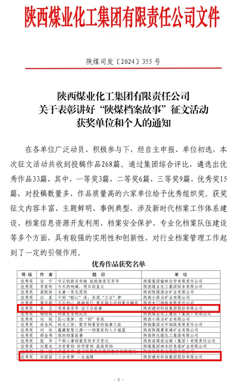 喜報(bào)！陜西建材科技檔案故事獲獎了